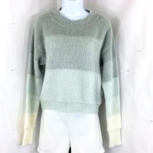 Free People Sweater Autumn Sky Green Fuzzy Crewneck Stripes Pullover Sz S